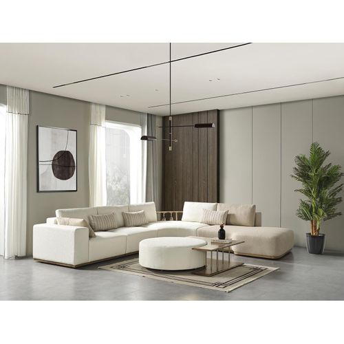 Wohnzimmer Ecksofa L-Form Holz Textil Weiß JVmoebel