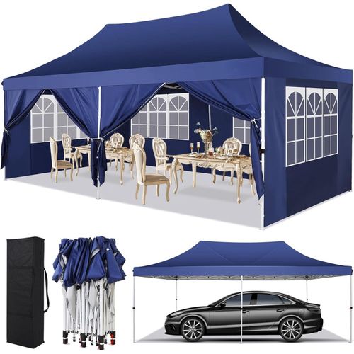 Pavillons & Partyzelte 3x6m, Festzelt Faltpavillon Gartenzelt für Garten Terrasse Feier Party, Wasserdicht & UV-Schutz mit 4 Seitenteilen und 2 Eingängen, 12 Heringe & 4 Seile & 1 Tragetasche, Schwarz