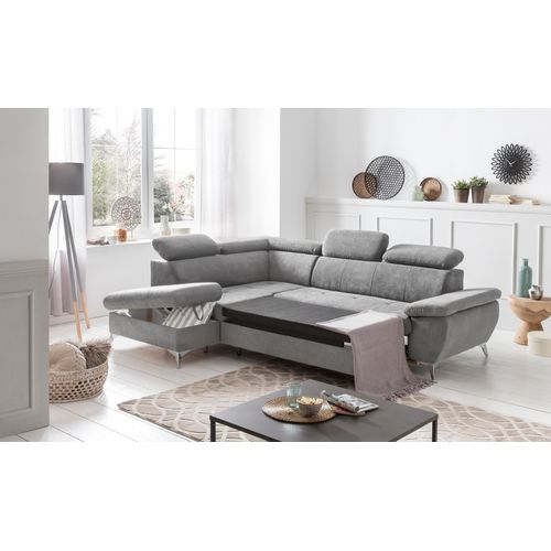 Ecksofa Gisele in Grau mit Bettfunktion und 3 verstellbaren Kopfstützen209x83-99x256cm