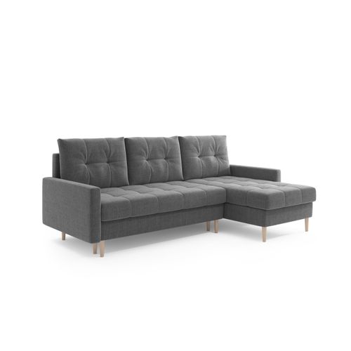 Ecksofa OSLO Webstoff Grau mit Bett Bettkasten Sofa Schlafsofa Ottomane universell Links oder Rechts