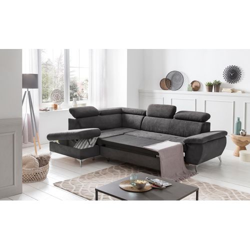 Ecksofa Gisele in Grau mit Bettfunktion und 3 verstellbaren Kopfstützen 209x83-99x256cm