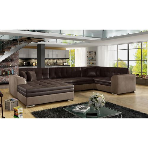 Wohnlandschaft Ecksofa U-Form mit Schlaffunktion Eckcouch mit Bettkasten Sofa Couch Polsterecke U-Sofa - Ecksofa U DARIO L22 Dunkelbraun+Hellbraun (Monolth29+Monolith 09)Links