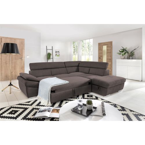 Ecksofa Angie in Braun mit Bettfunktion und verstellbaren Kopfstützen 265x78-94x217cm