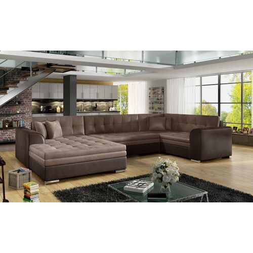 Wohnlandschaft Ecksofa U-Form mit Schlaffunktion Eckcouch mit Bettkasten Sofa Couch Polsterecke U-Sofa - Ecksofa U DARIO L21 Hellbraun + Dunkelbraun (Monolith09+Monolilth 29) Links