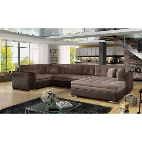 Wohnlandschaft Ecksofa U-Form mit Schlaffunktion Eckcouch mit Bettkasten Sofa Couch Polsterecke U-Sofa - Ecksofa U DARIO R28 Hellbraun + Dunkelbraun (Monolith09+Monolilth 29) Rechts