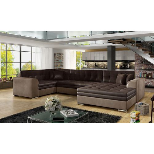 Wohnlandschaft Ecksofa U-Form mit Schlaffunktion Eckcouch mit Bettkasten Sofa Couch Polsterecke U-Sofa - Ecksofa U DARIO R29 Dunkelbraun+Hellbraun (Monolth29+Monolith 09) Rechts