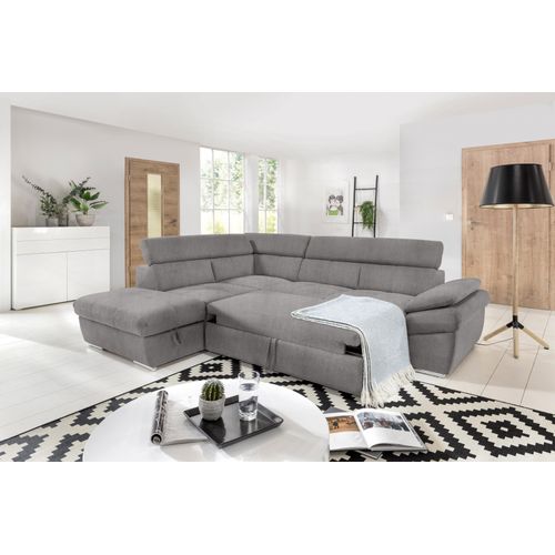 Ecksofa Angie in Grau mit Bettfunktion und verstellbaren Kopfstützen 217x78-94x265cm