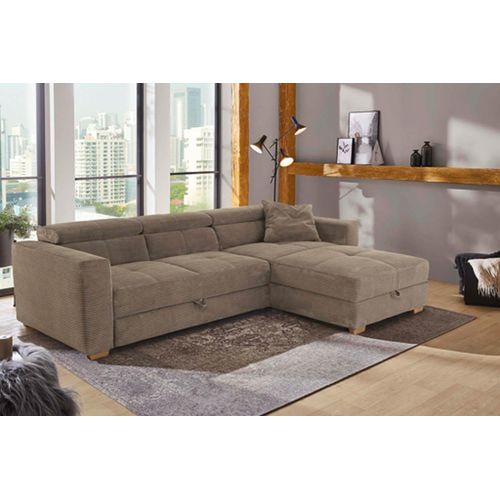 Ecksofa - 297 x 195 cm - Taupe - Cord - mit Ausziehfunktion und Bettkasten