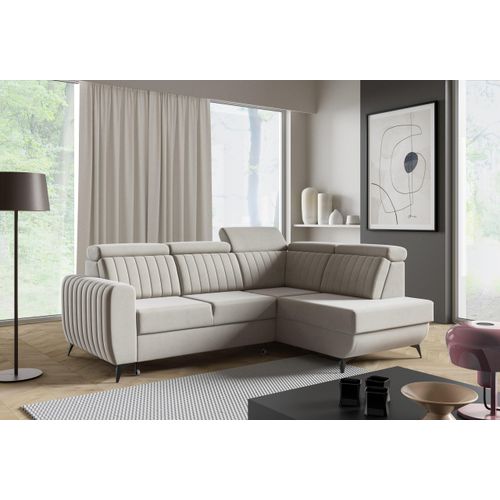 Couch für Wohnzimmer, Samstoff, Ecksofa mit Schlaffunktion und Bettkasten, Schlafsofa, Sofagarnitur, L Sofa Eckcouch L-Form Wohnlandschaft mit Bettfunktion - Ecksofa MOSTA II Mintgrün (Castel 34) - Rechts