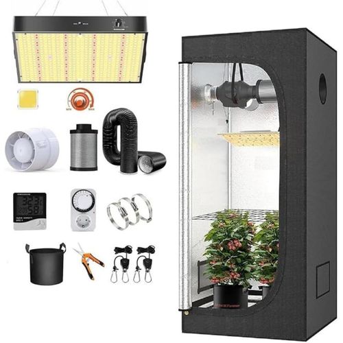 JUNG Gewächshaus Growbox Komplettset Anzuchtset mit Zuchtzelt LED Lampe, Anbau Pflanzen, BxTxH: 120x120x200,00 cm, Growbox, Gewächshaus Komplett Set