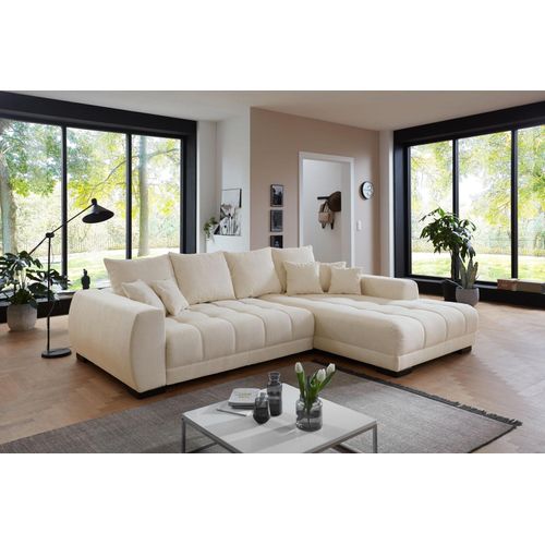 Ecksofa - Creme - 300 x 225 cm - Webstoff - elektr. Sitztiefenverstellung