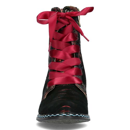 Laura Vita Damen Stiefelette Leder Blumenmuster Satinband Schnürung Gaclao 40, Größe:37 EU, Farbe:Rot
