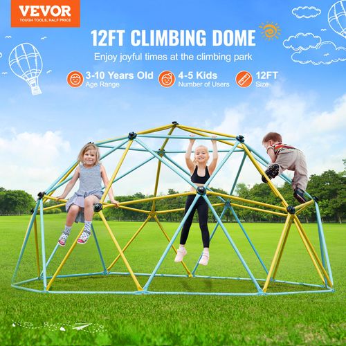 VEVOR Kletterkuppel, 3,66 m geometrisches Kuppel-Kletterspielzentrum für Kinder von 3 bis 10 Jahren, Klettergerüst 340 kg Tragfähigkeit, mit Klettergriff, Outdoor-Spielgerät Garten Hinterhof