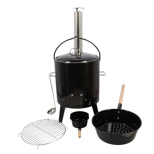 Rivanto® Outdoor Ofen-Set Ø 49,5 x H92 cm Ofen zum Dämpfen und Kochen, Kochtopf mit Deckel, Schöpflöffel, Camping Koch-Set