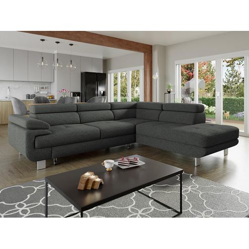 MIRJAN24 Ecksofa Lotos, Couch mit Schlaffunktion und Bettkasten, Wohnzimmer, Einstellbare Kopfstützen und Armlehnen (Farbe: Barrel 97, Seite: Rechts 2R-OT)
