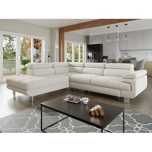 MIRJAN24 Ecksofa Lotos, Couch mit Schlaffunktion und Bettkasten, Wohnzimmer, Einstellbare Kopfstützen und Armlehnen (Farbe: Barrel 03, Seite: Links OT-2R)