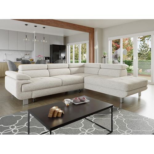 MIRJAN24 Ecksofa Lotos, Couch mit Schlaffunktion und Bettkasten, Wohnzimmer, Einstellbare Kopfstützen und Armlehnen (Farbe: Barrel 03, Seite: Rechts 2R-OT)