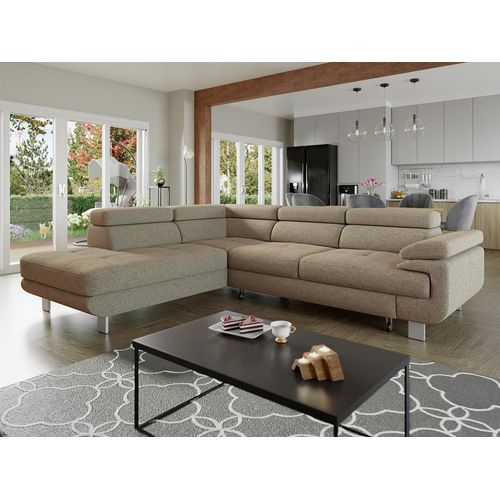 MIRJAN24 Ecksofa Lotos, Couch mit Schlaffunktion und Bettkasten, Wohnzimmer, Einstellbare Kopfstützen und Armlehnen (Farbe: Barrel 19, Seite: Links OT-2R)