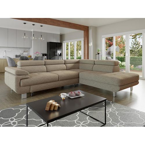 MIRJAN24 Ecksofa Lotos, Couch mit Schlaffunktion und Bettkasten, Wohnzimmer, Einstellbare Kopfstützen und Armlehnen (Farbe: Barrel 19, Seite: Rechts 2R-OT)