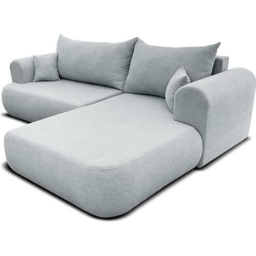 3 Sitzer Ecksofa ANTONIO BARON - 260x173x78cm, Ottomane rechts/links, Schlaffunktion & Bettkasten - Eckarniutur in Bouclé-Stoff - Dunkelgrün