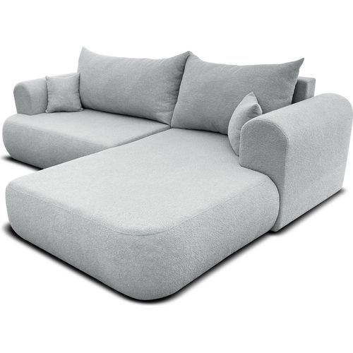 3 Sitzer Ecksofa ANTONIO BARON - 260x173x78cm, Ottomane rechts/links, Schlaffunktion & Bettkasten - Eckarniutur in Bouclé-Stoff - Marine Blau