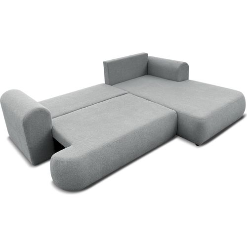 3 Sitzer Ecksofa ANTONIO BARON - 260x173x78cm, Ottomane rechts/links, Schlaffunktion & Bettkasten - Eckarniutur in Bouclé-Stoff - Grau