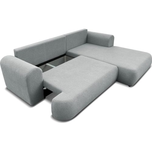 3 Sitzer Ecksofa ANTONIO BARON - 260x173x78cm, Ottomane rechts/links, Schlaffunktion & Bettkasten - Eckarniutur in Bouclé-Stoff - Schwarz