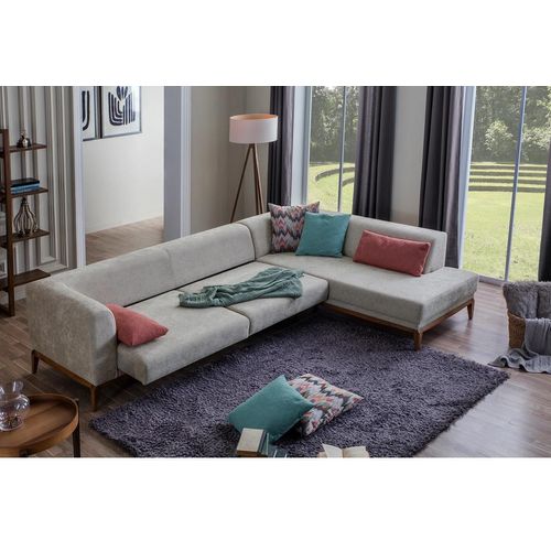 Wohnzimmer Wohnlandschaft Ecksofa Graues L-Form Luxus JVmoebel