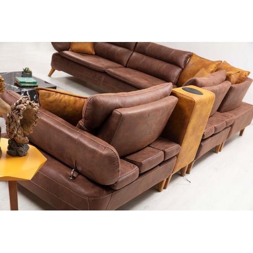 Ecksofa Luxus Sofa Leder Wohnzimmer Büromöbel Material Holzmöbel Neu JVmoebel