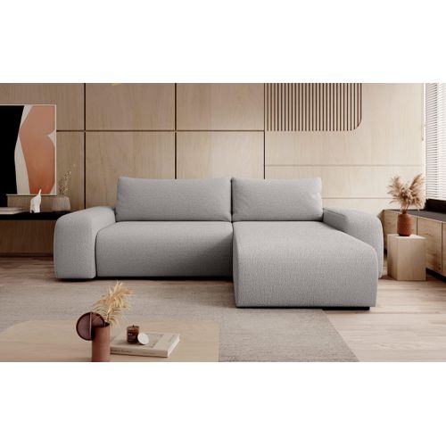 FEDVE Ecksofa Eckcouch mit Schlaffunktion Bornim Universal Bettkästen Couch Sofagarnitur Hellgrau (Anthologie 15)