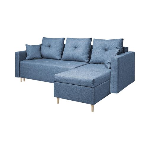 SALES LEADER Ecksofa BERLIN 230x145 cm mit schlaffunktion, mit Bettkasten, universelle Seite, Moderner Stoff HUGO 8, Blau