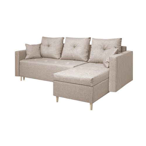 SALES LEADER Ecksofa BERLIN 230x145 cm mit schlaffunktion, mit Bettkasten, universelle Seite, Moderner Stoff HUGO 12D, Beige