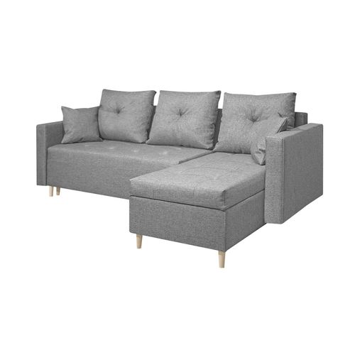 SALES LEADER Ecksofa BERLIN 230x145 cm mit schlaffunktion, mit Bettkasten, universelle Seite, Moderner Stoff HUGO 90D, Grau