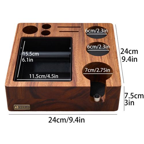 TREELF 3-in-1-Espresso-Abklopfbehaelter und Tamperstation, 51/54 mm, Espresso-Kaffee-Antidruck-Pad-Staender, Kaffee-Werkzeug-Organizer aus Walnussholz mit Siebtraegerhalter, Kaffeestation-Organizer fuer die Arbeitsplatte zu Hause, Bar, Geschaeft