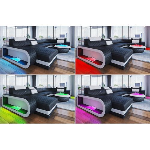 Wohnlandschaft Berlin in Leder mit RGB-LED Echtleder