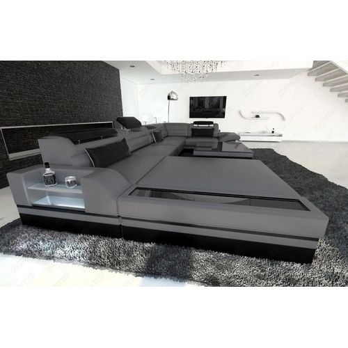 Leder Wohnlandschaft Mezzo mit LED Kunst-Echtleder Mix
