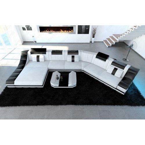 Wohnlandschaft Turino CL Mini Ledersofa mit Ottomane Kunst-Echtleder Mix