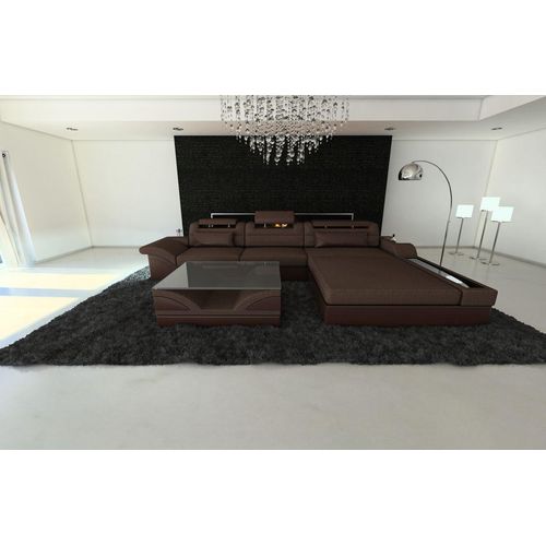 Stoffsofa Parma L Mini mit Ottomane mit Licht USB Webstoff Strukturstoff