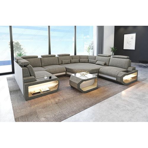 Sofa Wohnlandschaft Asti Mini mit Licht USB Webstoff Strukturstoff
