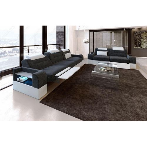 Stoff Couchgarnitur Parma 3er und 2er mit Licht USB Webstoff Strukturstoff