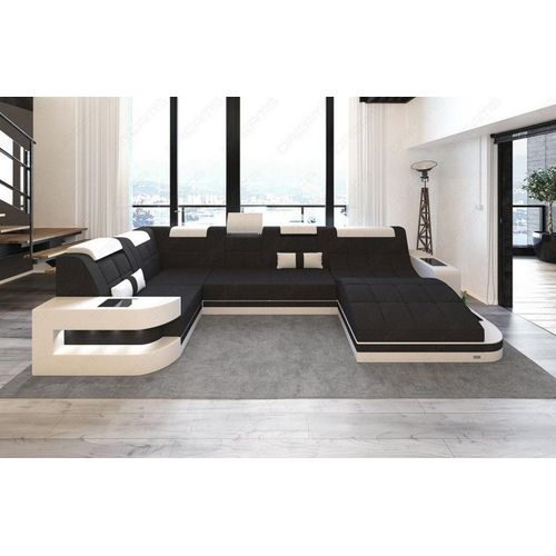 Stoffsofa Wohnlandschaft Wave mit Licht USB Webstoff Strukturstoff
