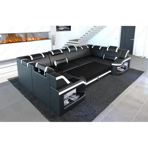 Stoffsofa Wohnlandschaft Padua mit Licht USB Webstoff Strukturstoff