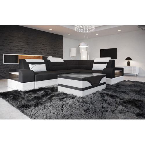 Polster Ecksofa Trivento L Form kurz mit Licht USB Webstoff Strukturstoff