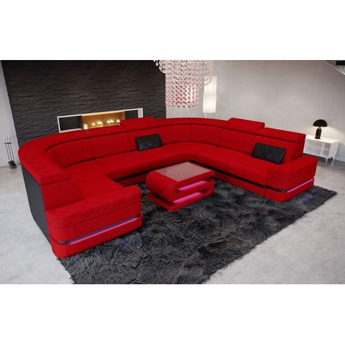 Stoffsofa Wohnlandschaft Positano mit Licht USB Webstoff Strukturstoff