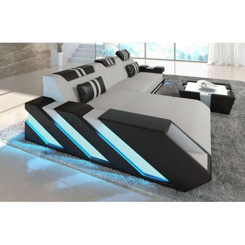 Stoffsofa Apollonia Ecksofa mit Licht USB Webstoff Strukturstoff