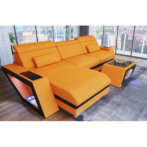 Stoffsofa Ecksofa Catania mit Licht USB Webstoff Strukturstoff