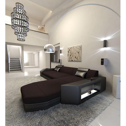 Stoffsofa Ecksofa Prato mit Licht USB Webstoff Strukturstoff