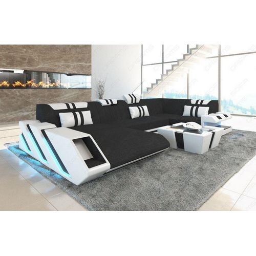Stoffsofa Wohnlandschaft Apollonia mit Licht USB Webstoff Strukturstoff