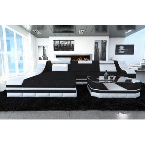 Stoffsofa Ecksofa Turino mit Licht USB Webstoff Strukturstoff