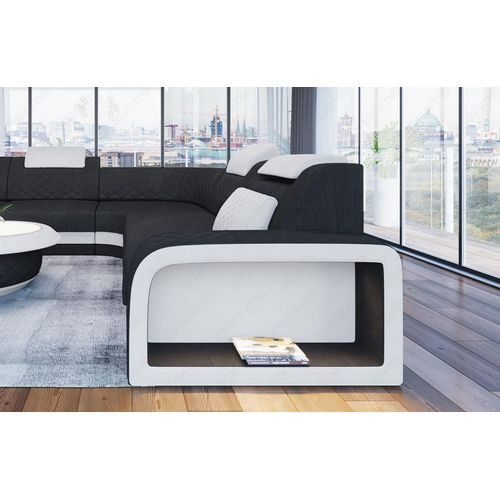 Stoffsofa Wohnlandschaft Foggia mit Licht USB Webstoff Strukturstoff